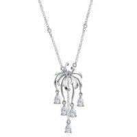 Sterling Silver Plated Rose Gold Vintage Chanel-style Firework Moissanite Fringe Necklace.-S925 sterling silver + 3 points of moissanite*3 beads