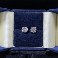 wholesale S925 Sterling Silver Four-Prong Earrings for Women, 2-Carat Classic Four-Prong Moissanite, D Color Classic Premium White Moissanite Earrings Wholesale-2 carats - ED129 (high carbon diamond)  925 silver