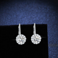 S925 Silver Moissanite Earrings, Luxury Round Setting, Factory Direct Wholesale-carat (moissanite)