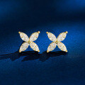 Sterling Silver 2025 Marquise Moissanite Four-Leaf Clover Unisex Earrings-0-4