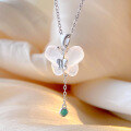 wholesale S925 Sterling Silver High Ice Chalcedony Butterfly Necklace for Women, Ins Style, Niche, Light Luxury, Simple and Versatile Pink Collarbone Chain Wholesale-0-1