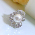 wholesale S925 Silver New Pearl Ring 14mm Shell Pearl Ring for Women, Elegant and Goddess-like Style-0-2