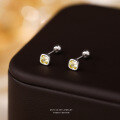 wholesale S925 Sterling Silver Ultra-sparkling Yellow Zircon Square Stud Earrings For Women, New Fashion Elegant Commute Mini Earrings For Pierced Ears-0-1