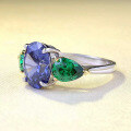 wholesale S925 Sterling Silver New 8*10mm Tanzanite Ring with Color-Blocking Pear-Shaped Nano Green Stone Style-0-1