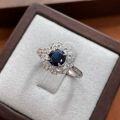 wholesale 925 Sterling Silver Full Diamond Ring with 60mm Blue Sapphire for Women, Fashionable Commuter Style-0-1
