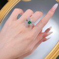 wholesale S925 Sterling Silver Luxury Bezel-Set Vintage Sparkle Ring with European & American New Style Bow Simulated Emerald-0-3