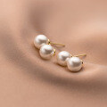 wholesale S925 silver alloy synthetic pearl earrings for women, vintage minimalist style double pearls, elegant and graceful ear accessories M01856-0-2