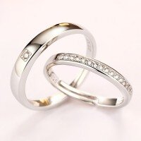 wholesale 925 Sterling Silver Plated Diamond Couple Rings Pair, Korean Style Openable Diamond Rings, Creative Matching Couple Bands, Silver Jewelry Wholesale-S925 sterling silver Open ended women's ring