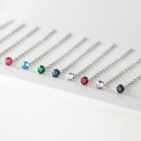 wholesale S925 Sterling Silver Korean-style Minimalist Single Diamond Ear Thread Geometric Sweet and Fresh Women's Ear Accessories M02565-S925 silver, a pair of deep purple diamonds 925 silver