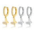wholesale 925 Sterling Silver Micro-Pave Zircon Butterfly Hoop Earrings with Ear Clasps, Fashionable, Fresh, Sweet, and Forest-Style Valentine's Day Earrings-0-0
