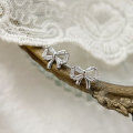 wholesale Sterling Silver Korean Version Chiheng S999 Rhinestone Bow Ear Studs for Women, Cute and Dainty Small Fresh Style Trendy Earrings-0-2