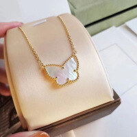 wholesale 925 Sterling Silver Exquisite Butterfly Necklace for Women, Korean-Japanese Style White Mother-of-Pearl Collarbone Chain, Fashion Minimalist Elegant Neck Accessory-XB061 Butterfly Necklace (Single Loop - Copper Plated with Gold)