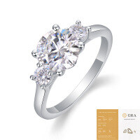Metal Material Fashion Silver Non-Fading Moissanite Luxury Ring, Custom Processing for Cross-Border Niche Premium Sales.-R13658 Moissanite 2 carats + 2 x 3.5mm stones (with GRA certificate)  US size 5/Hong Kong size 11