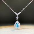 wholesale S925 Sterling Silver Waterdrop Necklace for Women with V-Shaped Pear Aquamarine Pendant, Simple and Versatile Ins Style, Non-Tarnishing Chain-0-1