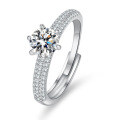 PT95-Plated S925 Sterling Silver One-Carat Six-Prong Halo Diamond Ring-0-3