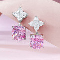 wholesale S925 Silver Mu Jing Jewelry New Imported High Carbon Diamond Powder 10*11 Fat Square Set Pink Diamond Earrings Stylish Design-0-0