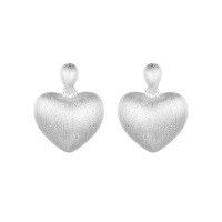wholesale S925 Sterling Silver Italian-style Brushed Heart Earrings, Minimalist and Versatile with a Subtle High-end Feel, Wholesale-Brushed white gold earrings