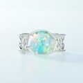 wholesale S925 Sterling Silver Cross-Border New Korean Style Minimalist Geometric Opal Ring for Women, Adjustable Open Ring Wholesale from Manufacturers-0-1