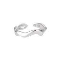wholesale S925 sterling silver minimalist irregular wave design glossy plain open ring for women-Platinum [No. 15/Adjustable]>Opening adjustable