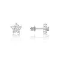 wholesale S925 Sterling Silver Early Spring Exquisite Small Gemstone Earrings with Natural Pink-White Topaz in a Five-Pointed Star Shape-Natural White Topaz Earrings