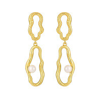 wholesale S925 sterling silver small geometric irregular double-ring design pearl earrings for women,, sophisticated, and-18K gold [with rubber earplugs] &gt; 925 silver