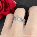 wholesale Metal material, cross-border hit angel wing feather ring, European and American retro Thai silver style, fashionable niche design, high-end feel-0-2