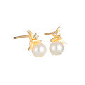 wholesale S925 Gold-Plated Silver, Japanese and Korean Fishtail Exquisite Stud Earrings with Natural Freshwater Pearls, Factory Direct Supply-0-0