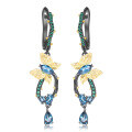 wholesale S925 Silver Secret Garden Designer Butterfly Earrings, Natural Style with Genuine Gemstone Diopside Ear Drops-0-7