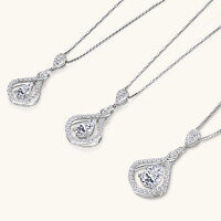 S925 Silver D Color Moissanite Classic Halo Pendant Necklace-Teardrop Necklace [White Gold] 5 x 8 mm  925 Silver