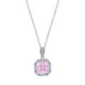 Metal Alloy Blazing Crystal Princess-Cut Pendant Necklace-0-3