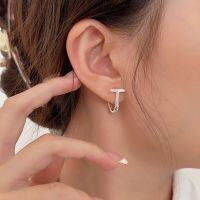wholesale S925 silver double hook design earrings for women, Korean Dongdaemun creative minimalist style earrings-Sterling silver