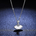 Sterling Silver Necklace with Moissanite, Fan Pendant, Women's Fashion-0-1