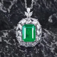 wholesale S925 Silver New Style Simulated Emerald 12*15mm Necklace, The Joy of a Wealthy Woman, Hot on Douyin-N230 Emerald Pendant [Free Twist] &gt;925 Silver