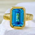 wholesale S925 Silver Musing Jewelry New Aquamarine Color Ring Women's Rectangle 8*12-0-5