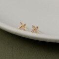 wholesale S925 Sterling Silver Pink Diamond Four-Leaf Flower Stud Earrings Light Pink Cross Flower Elegant Floral Earrings M0405-0-2
