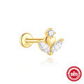wholesale S925 Sterling Silver Geometric Heart Zircon Stud Earrings with Flat Threaded Piercing-0-10