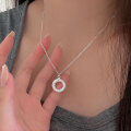 wholesale S925 Sterling Silver Geometric Textured Circle Necklace for Women, New Design Light Luxury Pendant Collarbone Chain-0-0