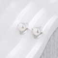 wholesale 925 Sterling Silver Triangle Earrings for Women Korean Style Fashion Micro-Inlaid Zircon Shell Pearl V-Shaped Small Stud Earrings Wholesale-0-1