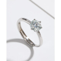 wholesale 925 Sterling Silver Moissanite Ring for Women, 1 Carat Six-Prong Solitaire Engagement Ring, Couple's Matching Bands, Gift for Girlfriend-1 carat moissanite diamond ring in 925 silver with adjustable opening