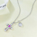 wholesale S925 silver jewelry, daily wear pink steel cross pendant, versatile and stylish commuting stretch necklace, live broadcast collection-0-0