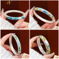 wholesale 999 Sterling Silver Antique Sand Enamel Floral Bamboo Bangle, New Retro Style Mother's Bracelet Gift-0-0