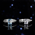 Sterling Silver Natural Blue Topaz Moissanite Princess Rectangular Ring-0-4