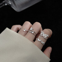 wholesale S925 Silver Korean-style Simple Hollow Diamond-inlaid Butterfly Ring Summer Elegant and Fresh Hand Jewelry J9442-S925 silver single diamond butterfly style &gt; adjustable opening