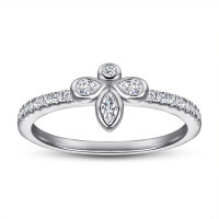 wholesale S925 sterling silver SKA cross-border best-selling bow ring in Japan and Korea, cute and ladylike style, simulated diamond ring, factory direct supply-Platinum US size 5#