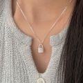 wholesale S925 Sterling Silver Flash Diamond Small Lock Necklace for Women, Korean New Style, Light Luxury, Versatile, Minimalist, Niche Design Collarbone Chain-0-0