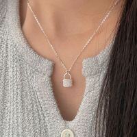wholesale S925 Sterling Silver Flash Diamond Small Lock Necklace for Women, Korean New Style, Light Luxury, Versatile, Minimalist, Niche Design Collarbone Chain-Sterling silver