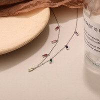 wholesale 925 Silver, Colored Zircon, Women'sins Light Luxurylayered Necklace, Choker, Cross-border-A2045_White Gold 925 Silver