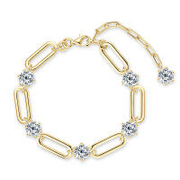 S925 Sterling Silver 1ct Moissanite Tennis Bracelet, Light Luxury Paperclip Design.-Paperclip Six-Prong Bracelet [K Gold]  925 Silver