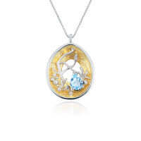 wholesale S925 silver designer gemstone pendant with silver chain, personalized design, set with natural topaz necklace pendant-Natural amethyst pendant (with silver chain)
