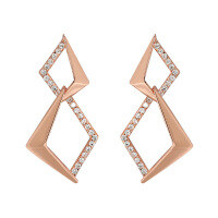 wholesale S925 Sterling Silver Korean Version Ins Minimalist Geometric Rhombus Inlaid Zircon Earrings for Women-Rose gold [with sterling silver ear plugs]  925 silver